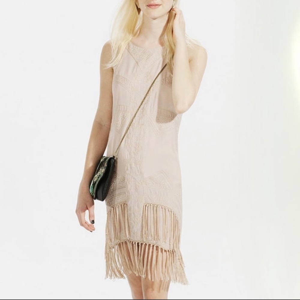 UO staring at stars nude fringe embroidered dress